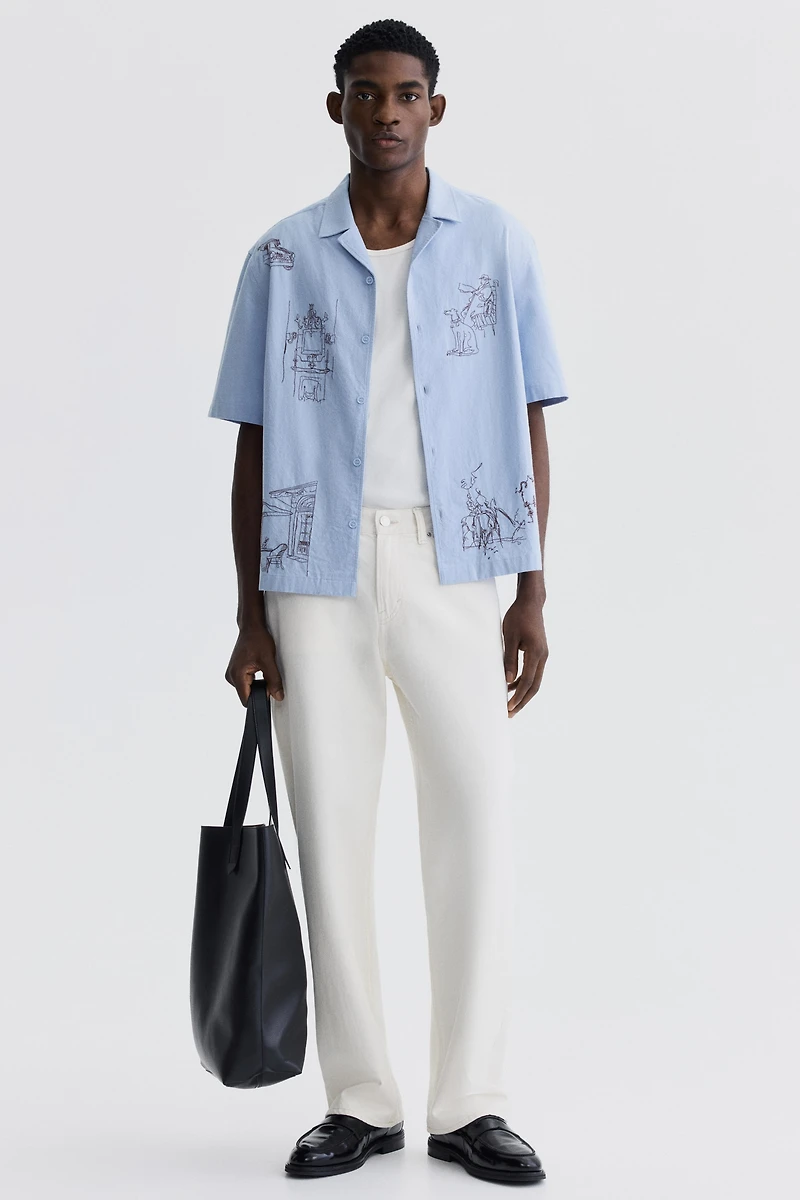 Chemise décontractée en coton, à col cubain