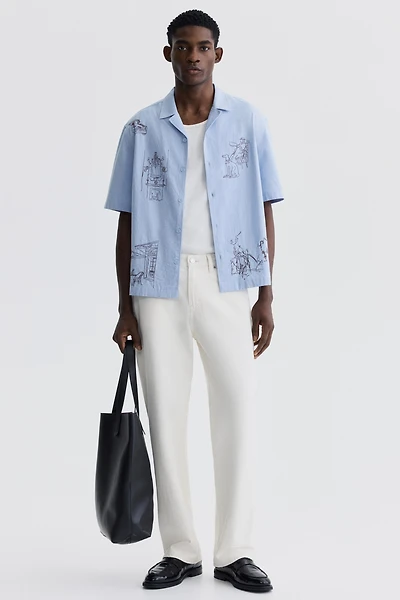 Chemise décontractée en coton, à col cubain