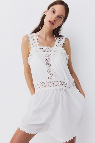 MAMA Lace-Detail Cotton Romper