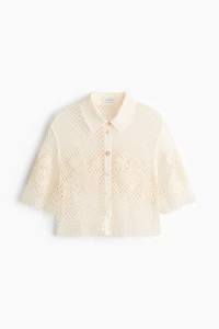 Bead-Detail Crochet-Look Shirt
