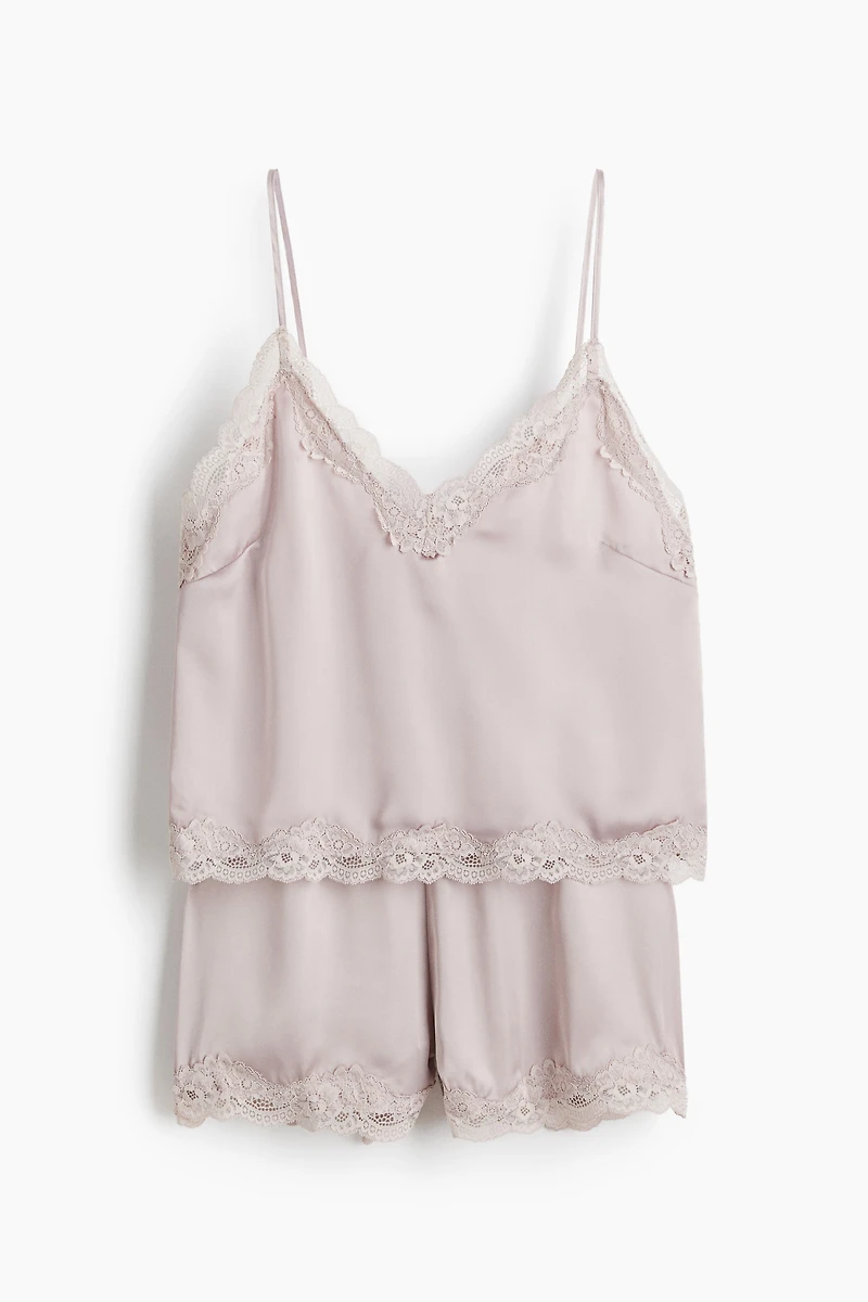 Lace-Trimmed Satin Pajamas
