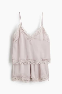 Lace-Trimmed Satin Pajamas