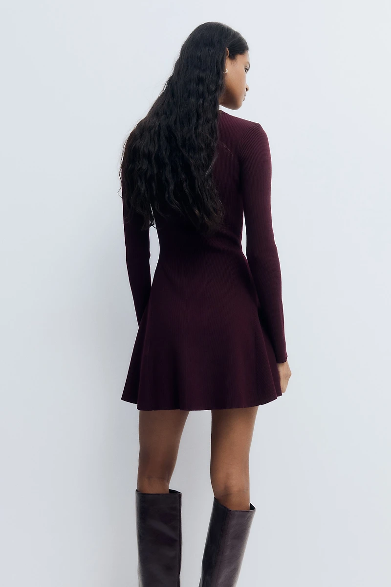 Rib-Knit Dress with Flared Skirt