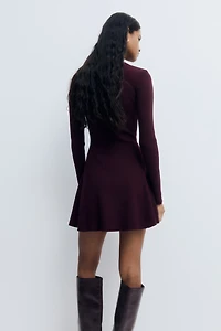 Rib-Knit Dress with Flared Skirt