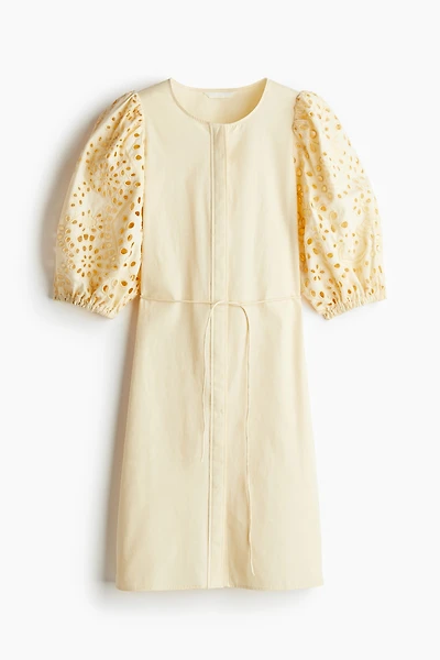 Dress with Eyelet-Embroidered Sleeves