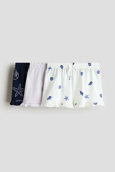 3-Pack Ruffle-Trimmed Cotton Shorts