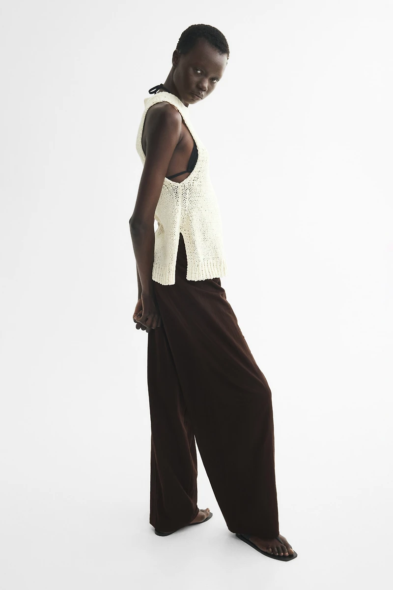 Viscose-Blend Barrel-Leg Pants