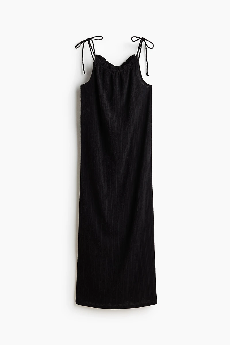 Crinkled Dress with Tie Shoulder Straps