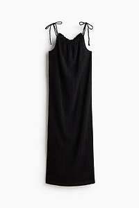 Crinkled Dress with Tie Shoulder Straps