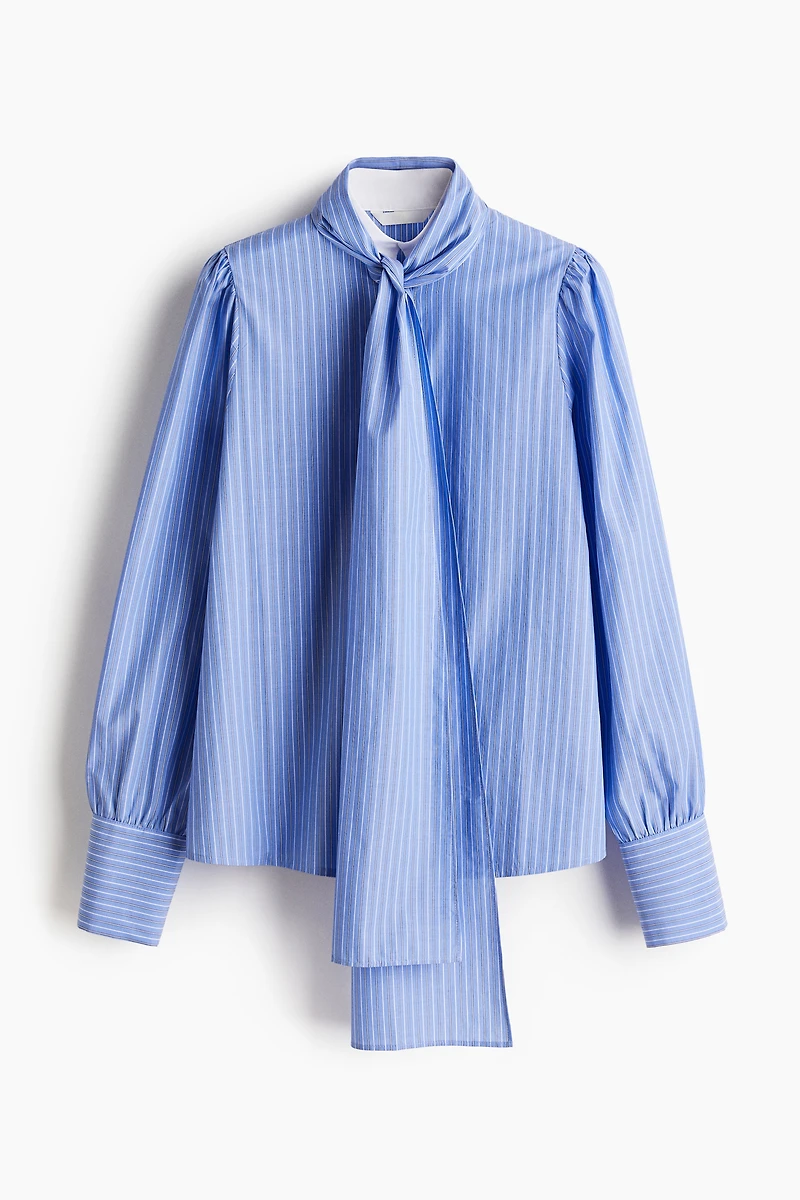 Scarf-Detail Poplin Blouse