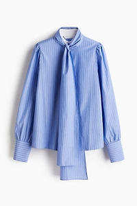 Scarf-Detail Poplin Blouse
