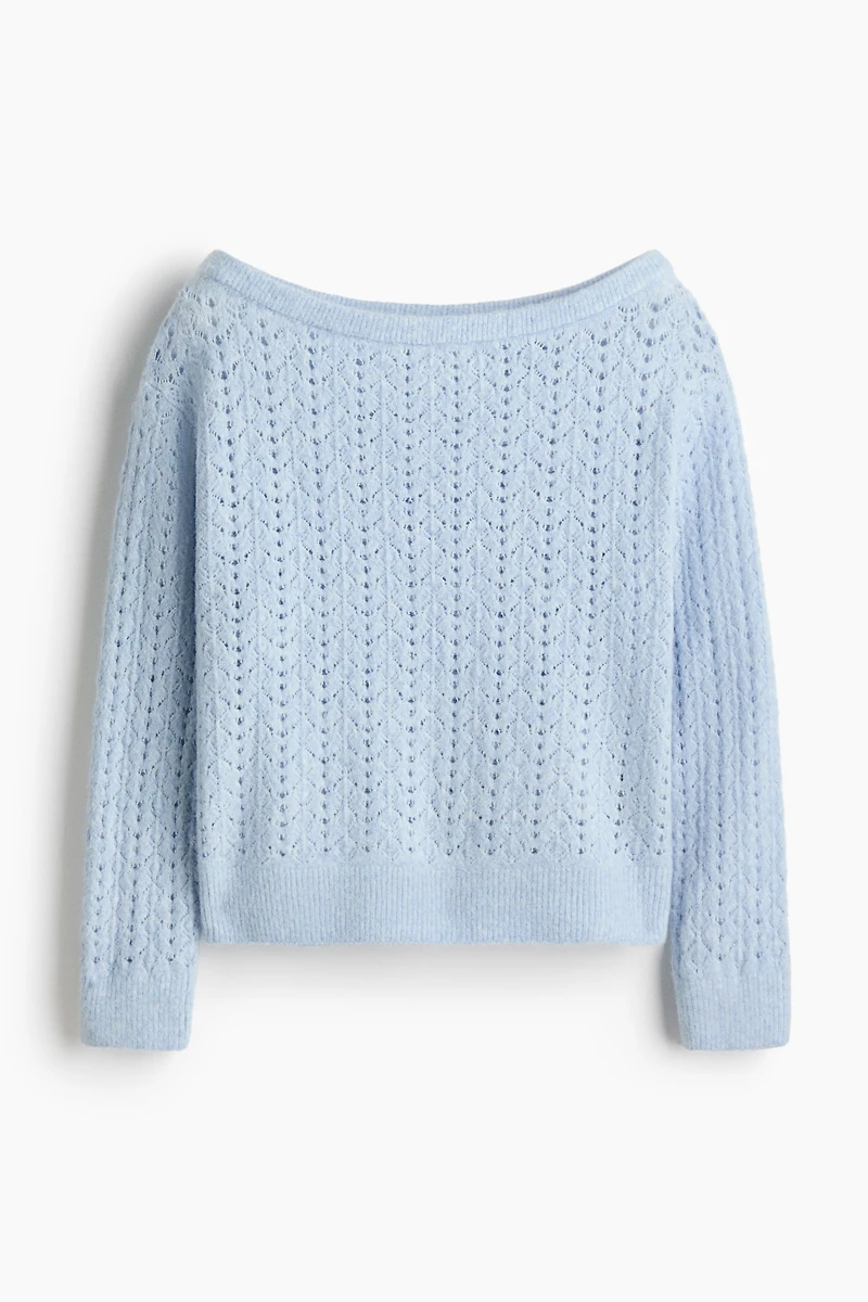 Pointelle-Knit Off-the-Shoulder Sweater