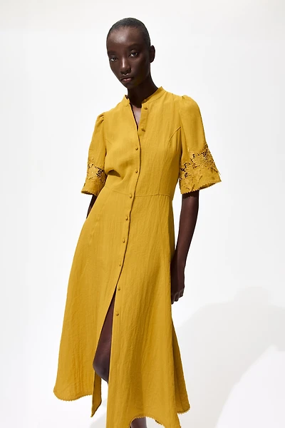 Crinkled Dress with Eyelet Embroidery