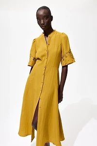 Crinkled Dress with Eyelet Embroidery