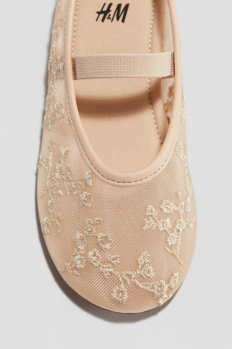 Embroidered Mesh Ballet Flats