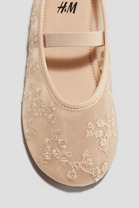 Embroidered Mesh Ballet Flats