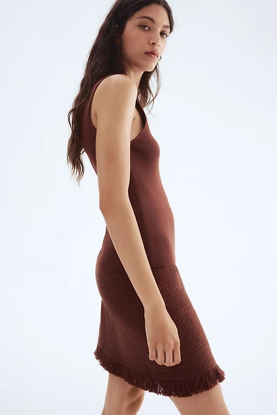 Bouclé Skirt with Fringe