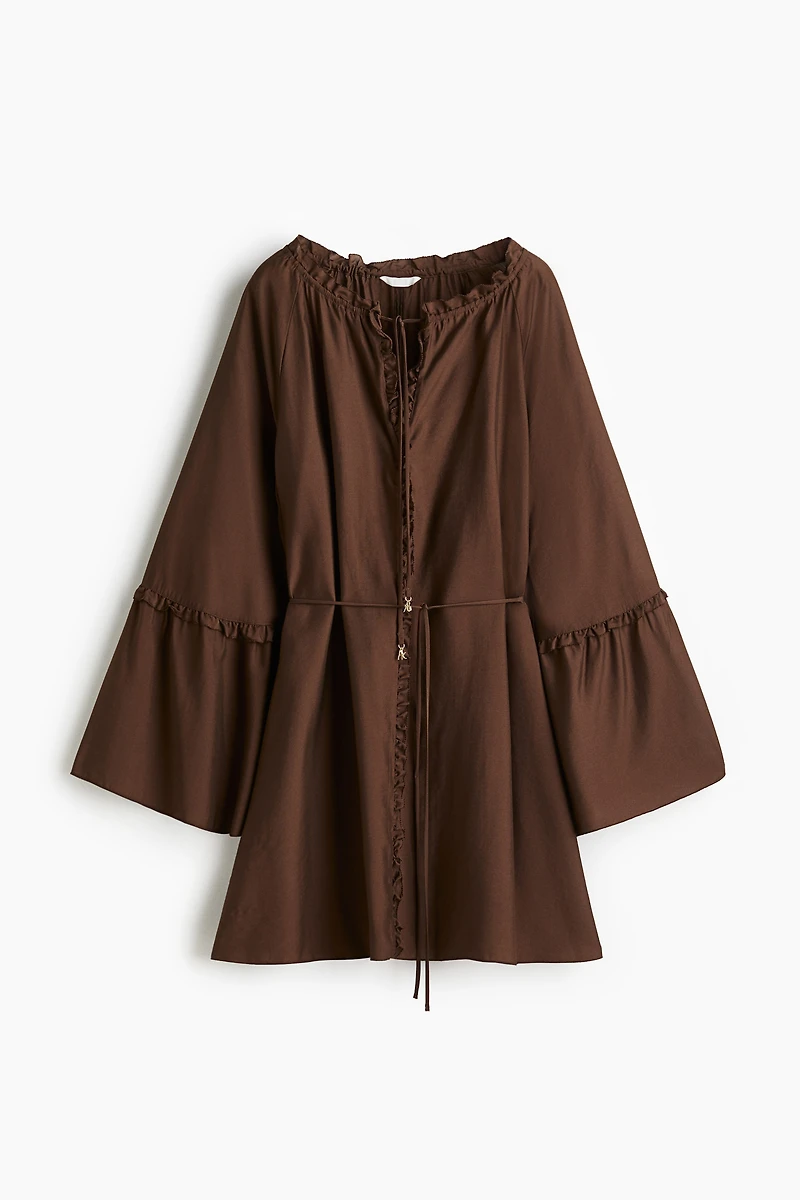 Trumpet-Sleeved Tunic Dress