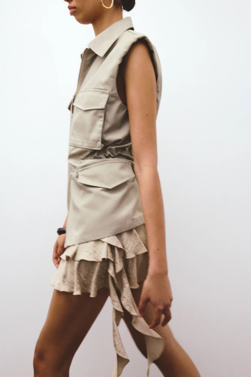 Tiered Draped-Panel Skirt