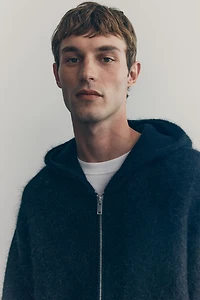 Knit Wool-Blend Hooded Jacket