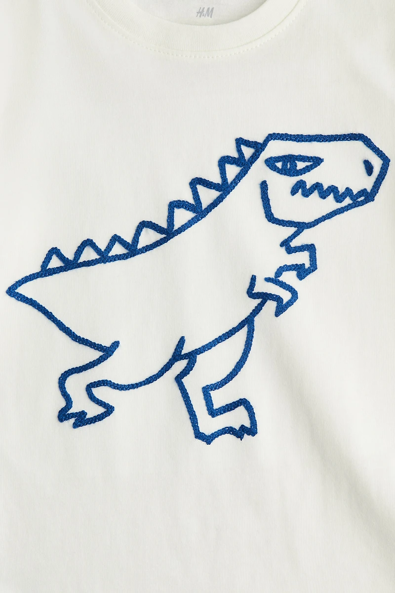 Cotton T-Shirt with Embroidered Motif