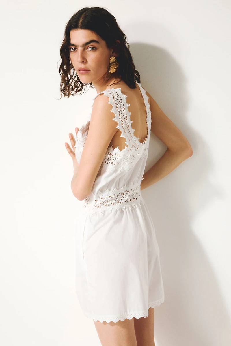 Lace-Detail Cotton Romper