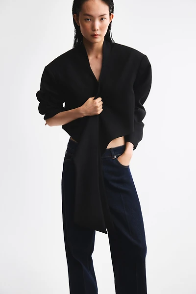 Cropped Tie-Detail Jacket