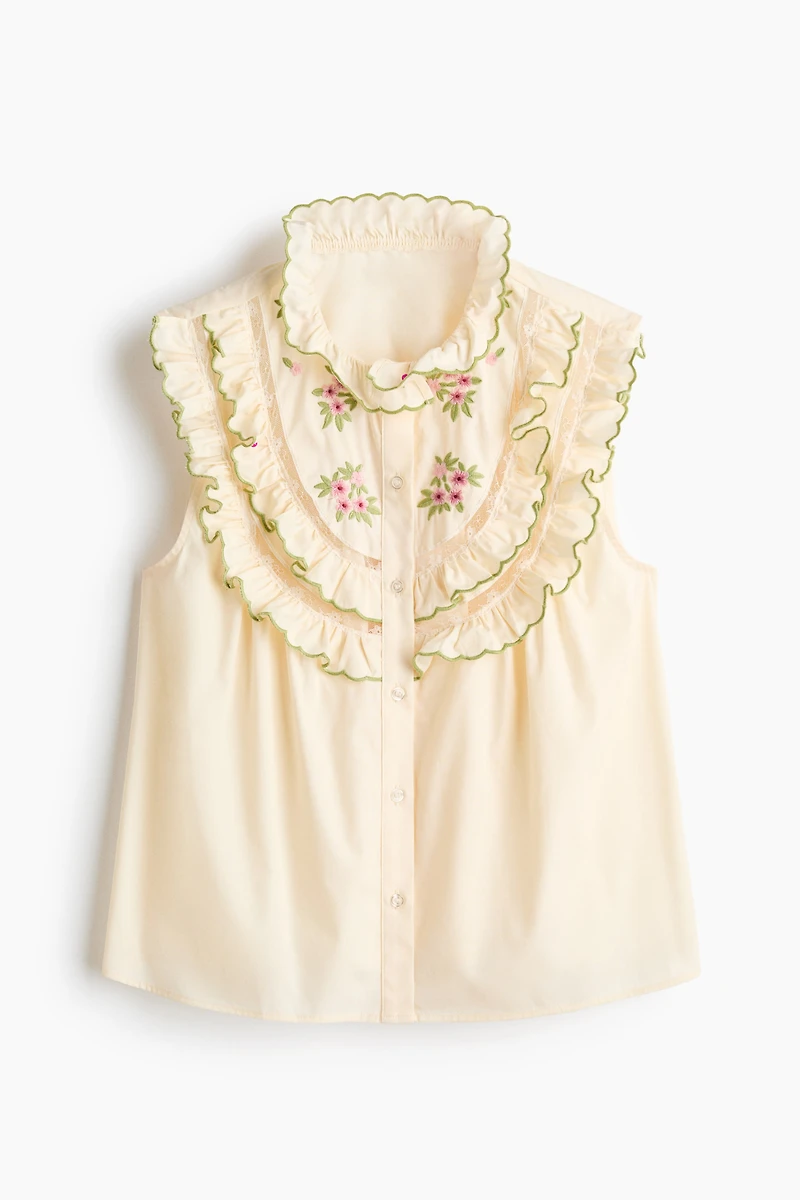 Ruffle-Trimmed Top with Embroidery