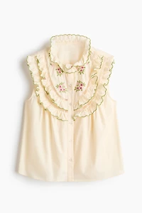 Ruffle-Trimmed Top with Embroidery