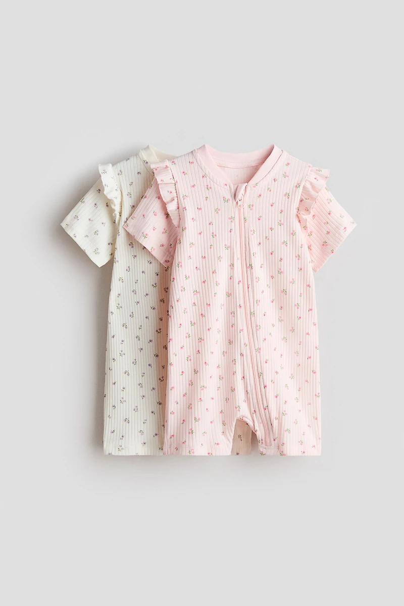 2-Pack Ruffle-Trimmed Cotton Pajama Jumpsuits