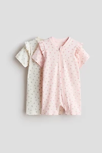 2-Pack Ruffle-Trimmed Cotton Pajama Jumpsuits