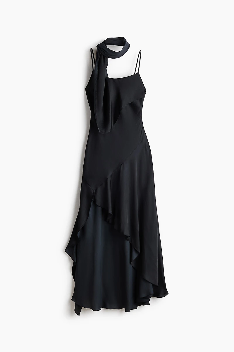 Scarf-Detail Satin Dress