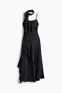Scarf-Detail Satin Dress