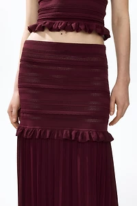 Pleated Pointelle-Knit Skirt