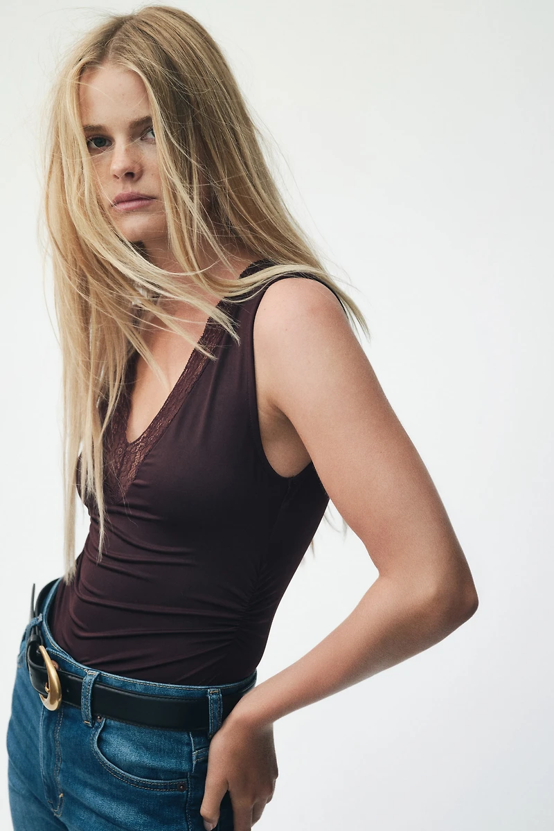 Lace-Trimmed Thong Bodysuit