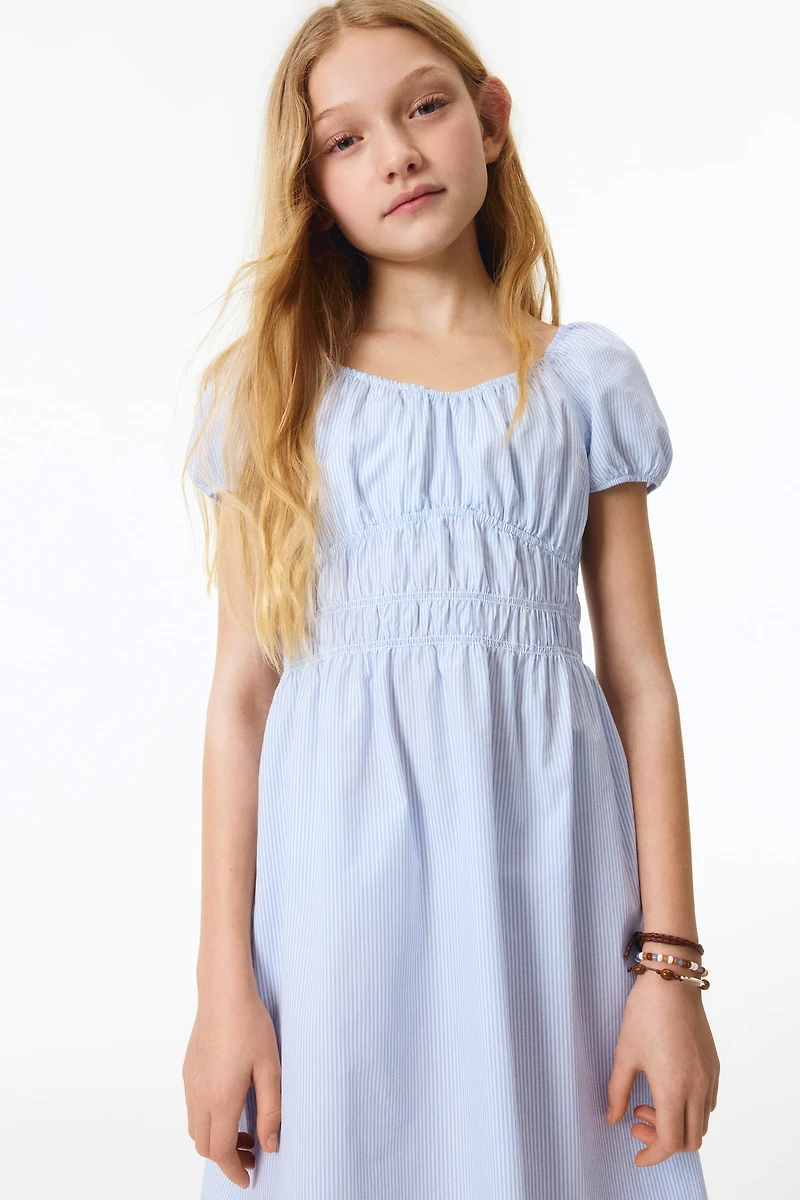 Puff-Sleeved Cotton Dress