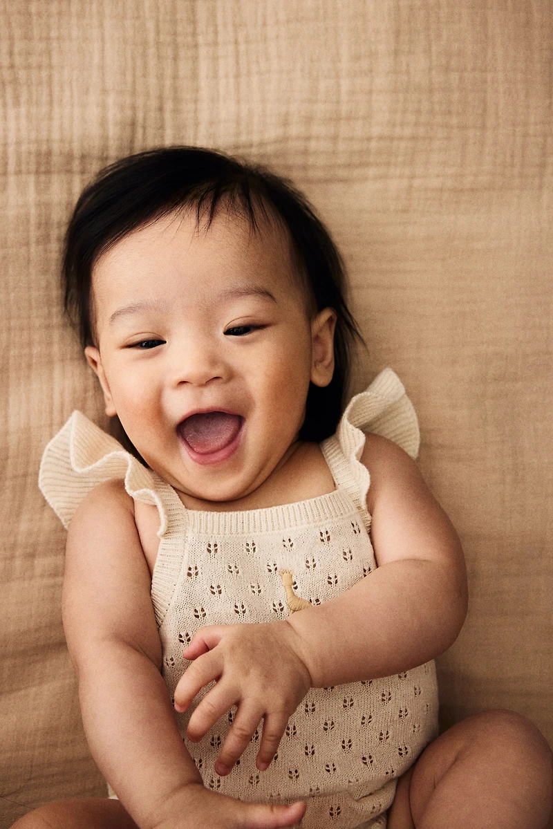 Pointelle-Knit Romper Suit