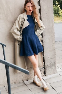 Flared-Skirt Denim Dress