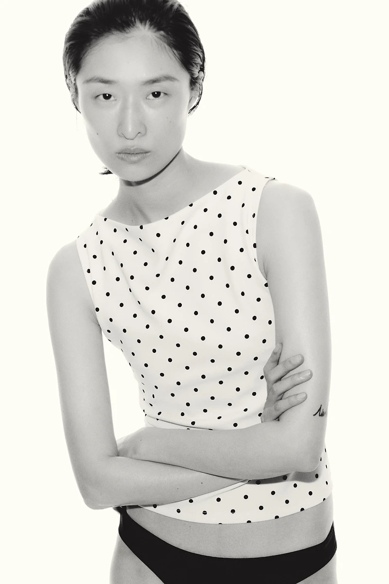 Printed Boat-Neck Top