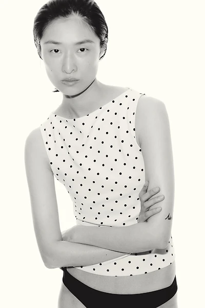 Printed Boat-Neck Top