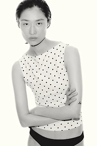 Printed Boat-Neck Top