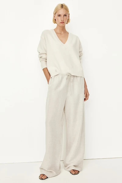 Straight linen-blend trousers