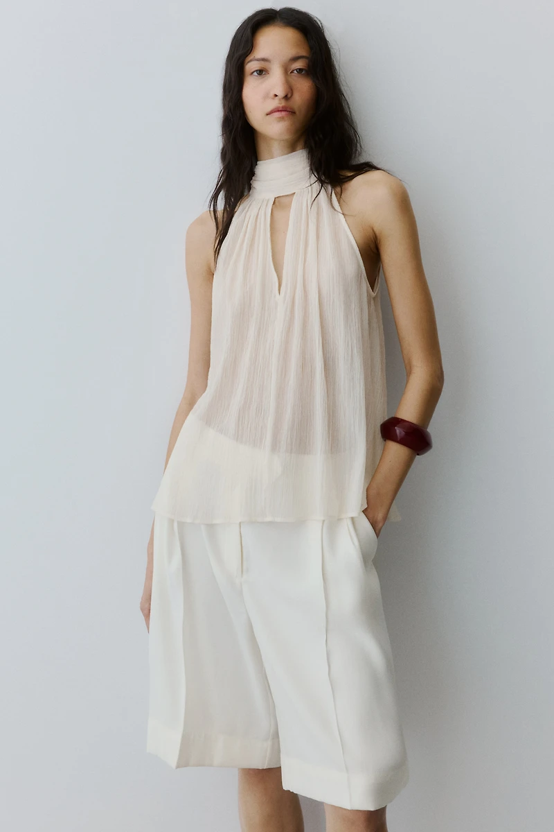 Scarf-Collar Chiffon Top