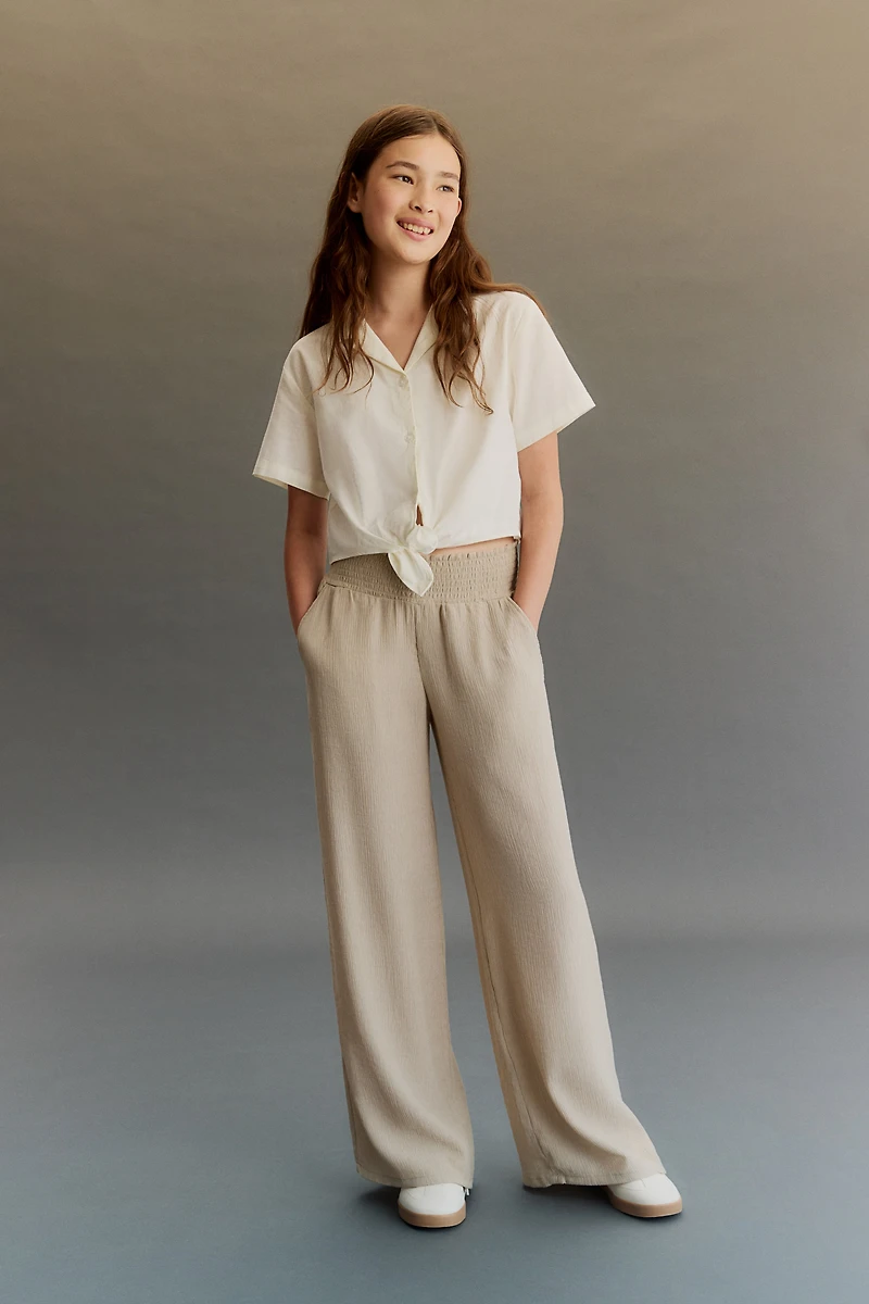 Smocked Crinkled Pants