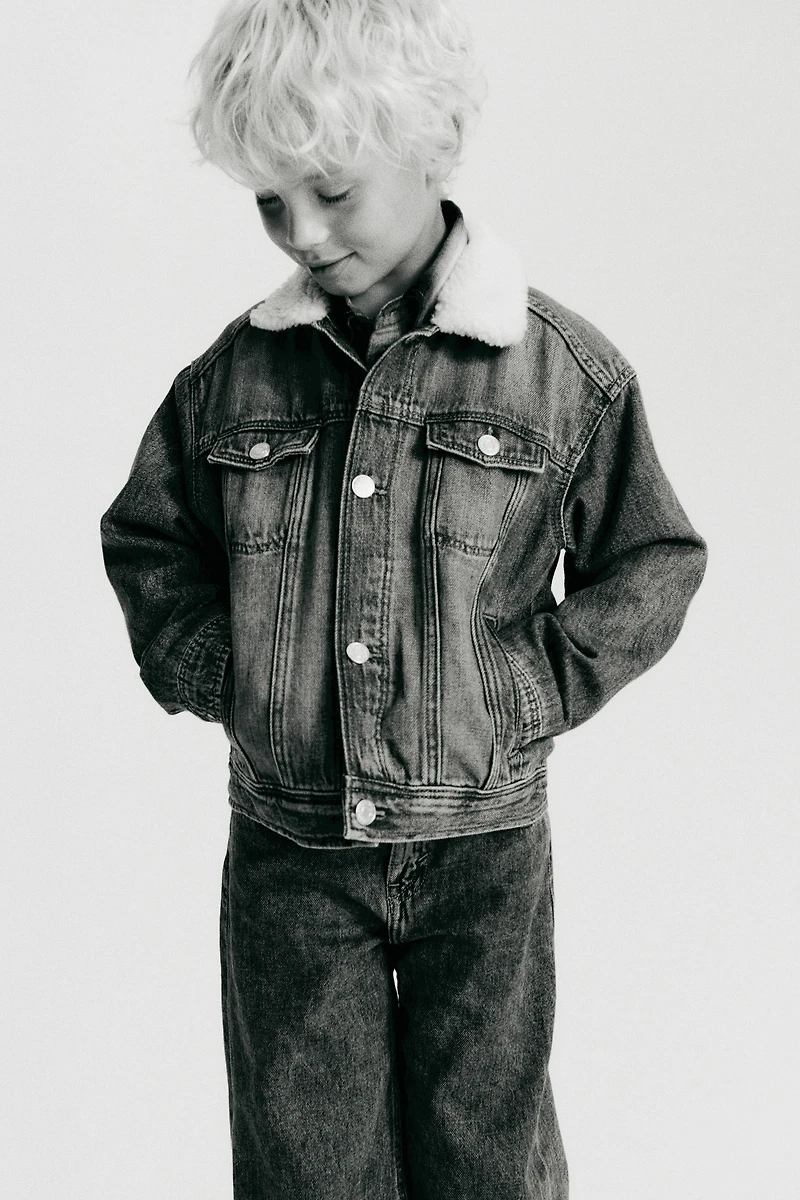 Denim Jacket with Teddy Fleece Collar