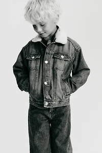 Denim Jacket with Teddy Fleece Collar