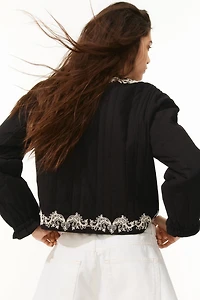 Tie-Front Embroidered Jacket