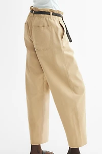 Belted Barrel-Leg Pants