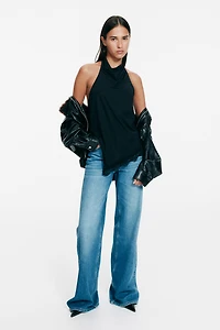 Lace-Trimmed Halterneck Top