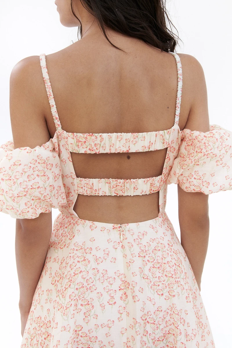 Robe à épaules dénudées en lin mélangé